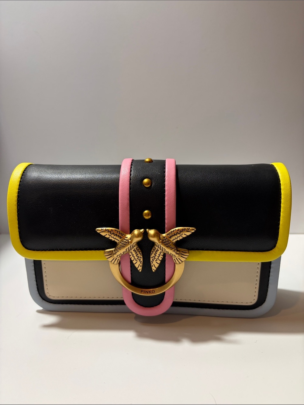 Pinko Mini Love Crossbody in Black, Pink & Yellow